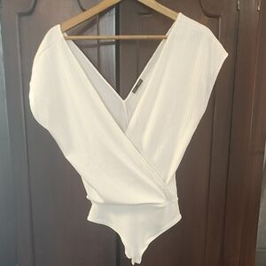 Zara White Ribbed Bodysuit